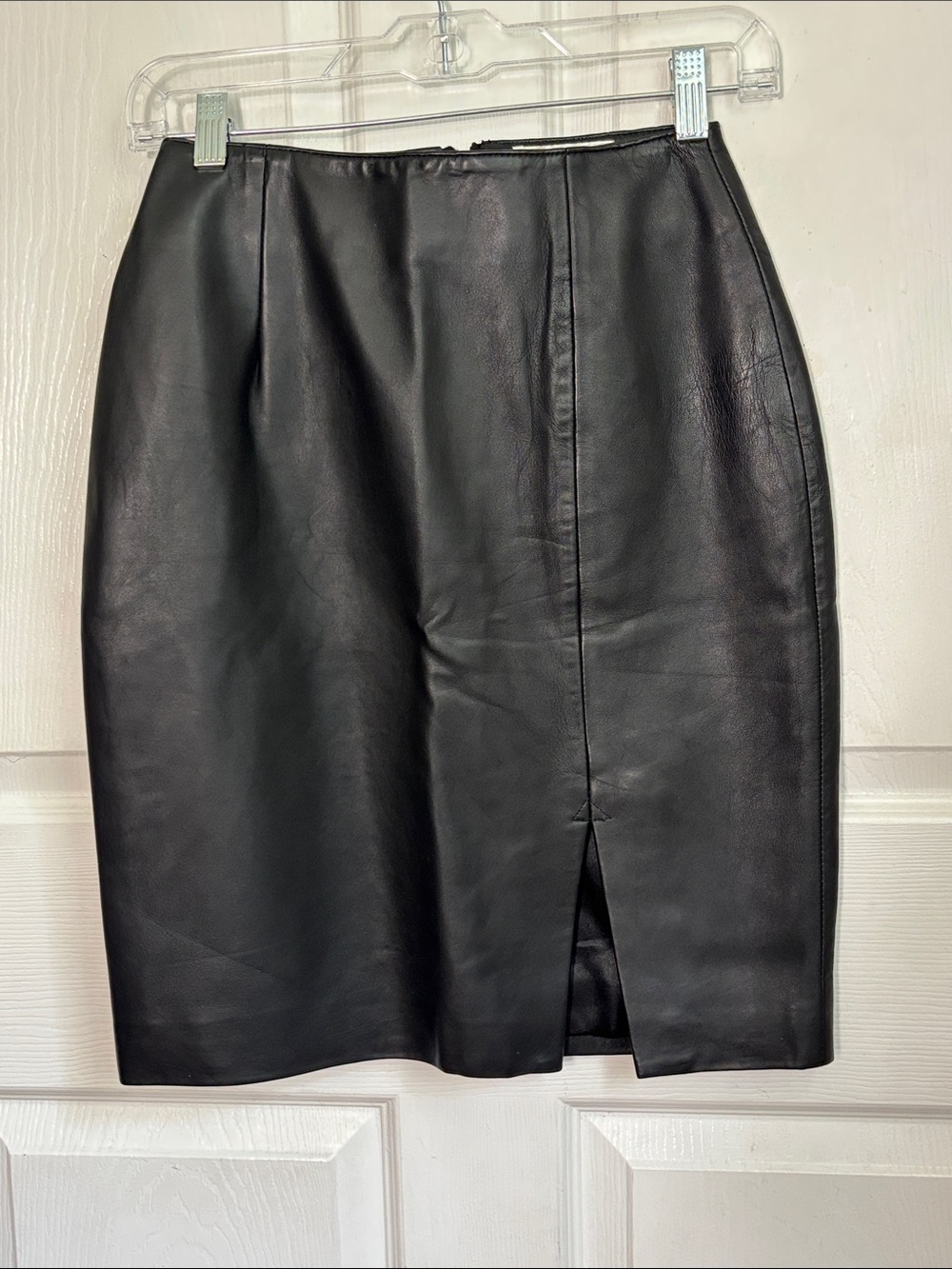 HUGO BUSCATI Black Leather Lined Mini Skirt Side slit size 2 Moto Mob Party Goth